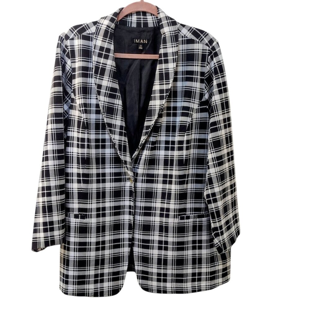 Iman: 2pc Black and White Plaid Pantsuit, Size 2X - Picture 4 of 15